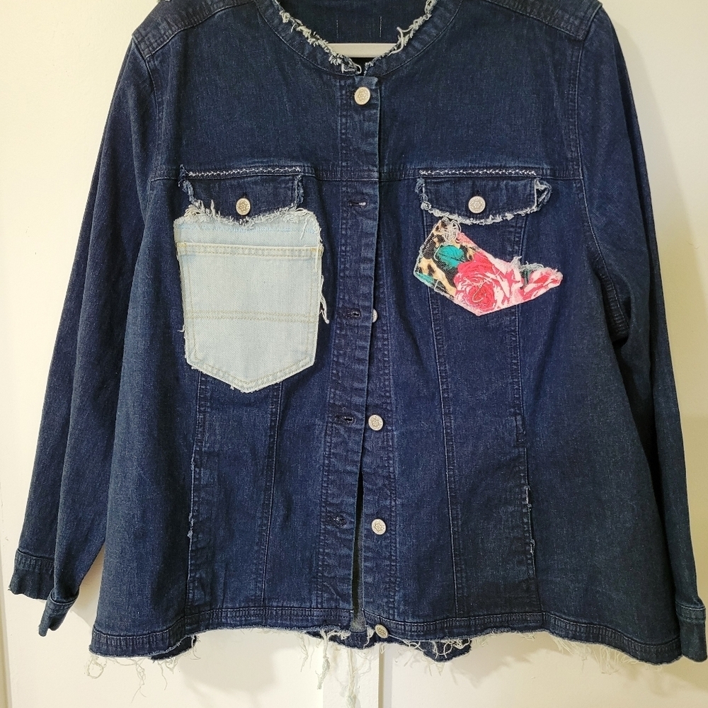 Sassy Britches Women's Denim Jacket with Floral Patch - Picture 3 of 16